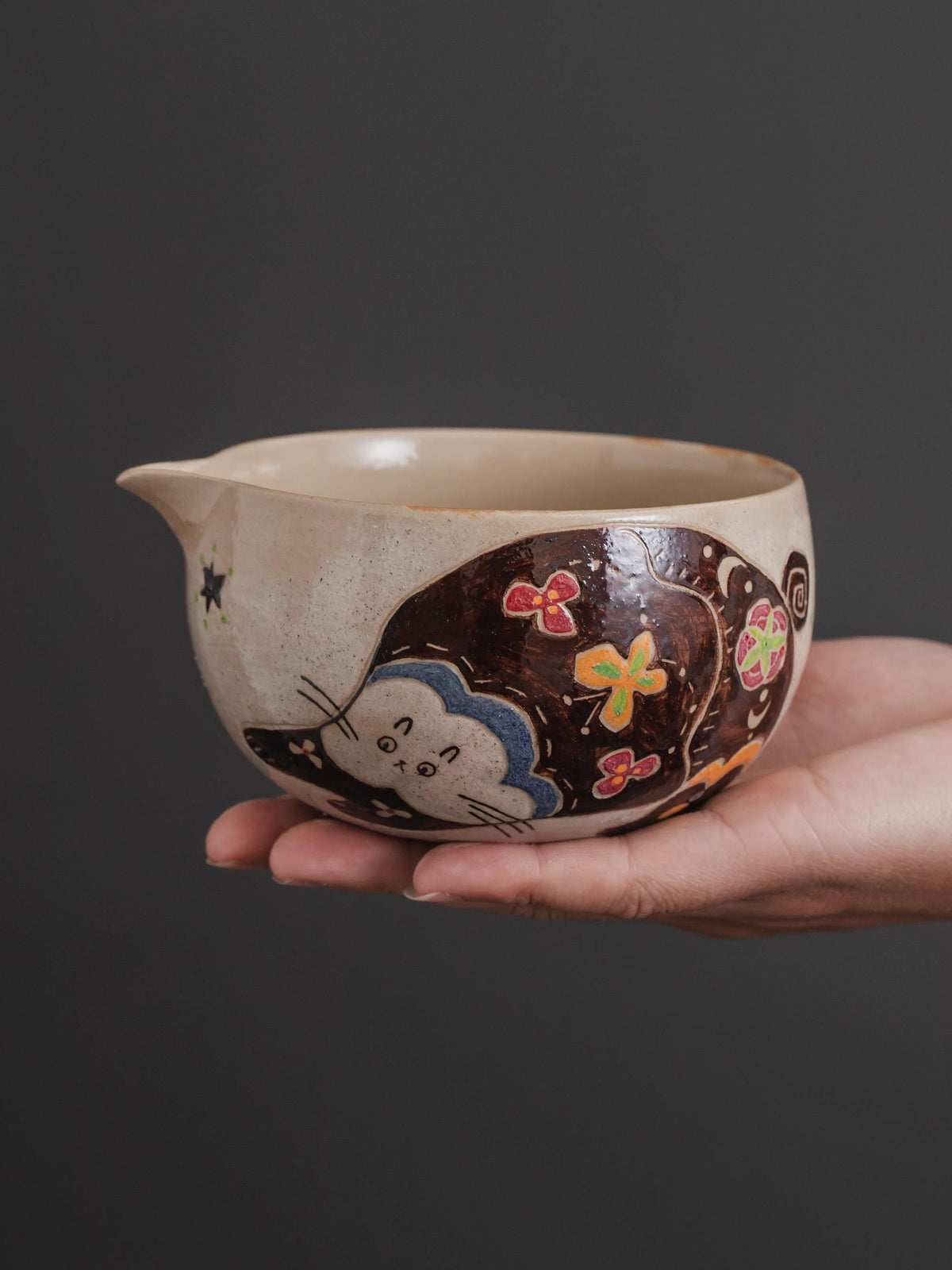 Handcarved Cat Matcha Bowl Set product photo 1