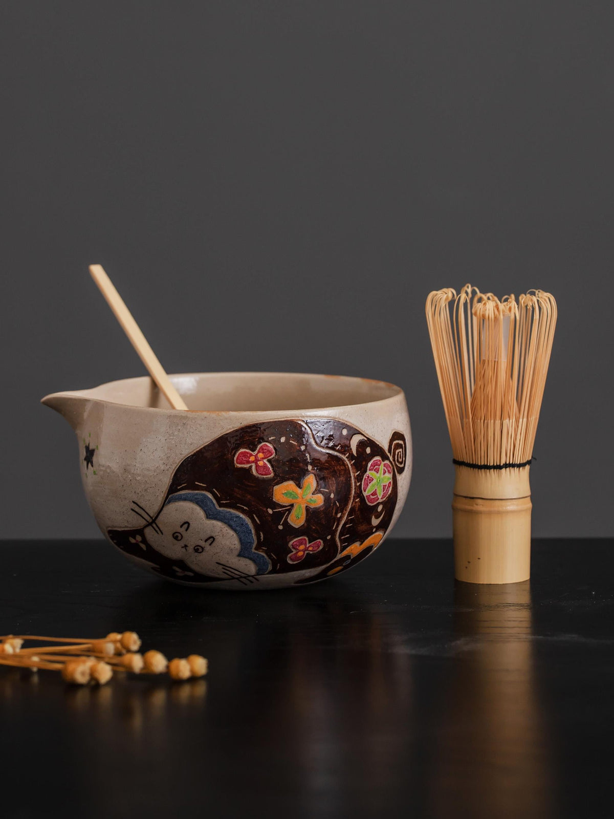Handcarved Cat Matcha Bowl Set product photo 3