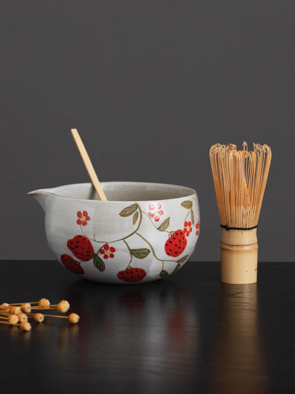 Strawberry Flowers Matcha Bowl Set product photo 1