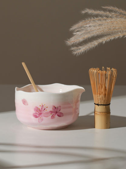 Hand Painted Pink Sakura Matcha Bowl Set product photo 4