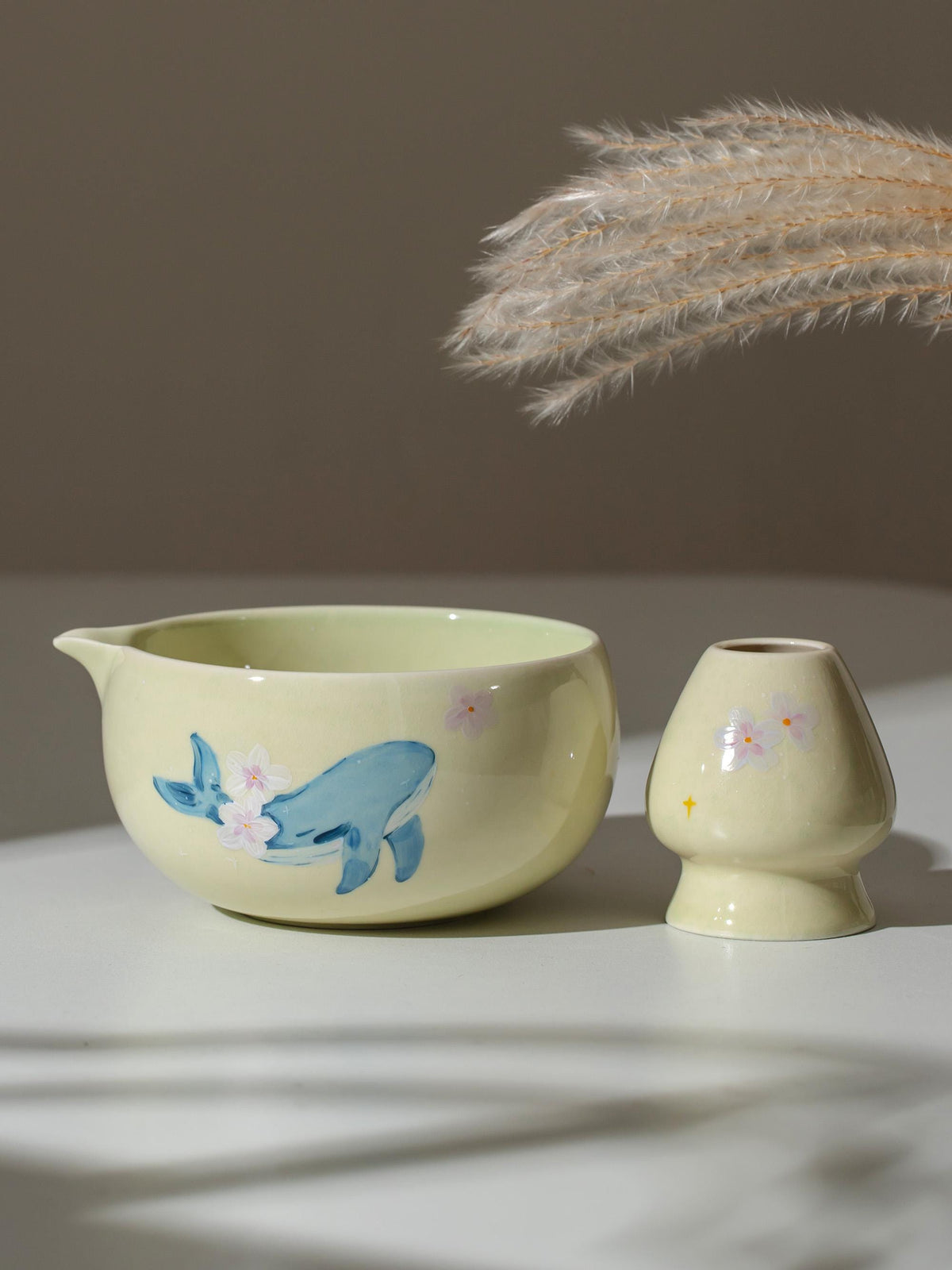 Hand Painted Whale Cherry Blossom Matcha Bowl Set product photo 6