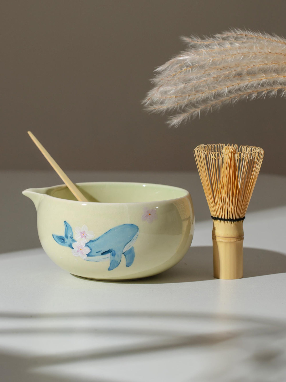 Hand Painted Whale Cherry Blossom Matcha Bowl Set product photo 4
