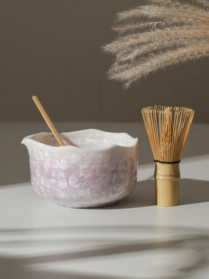 Natural Purple Flower Glazing Glass Matcha Bowl Set product photo 6