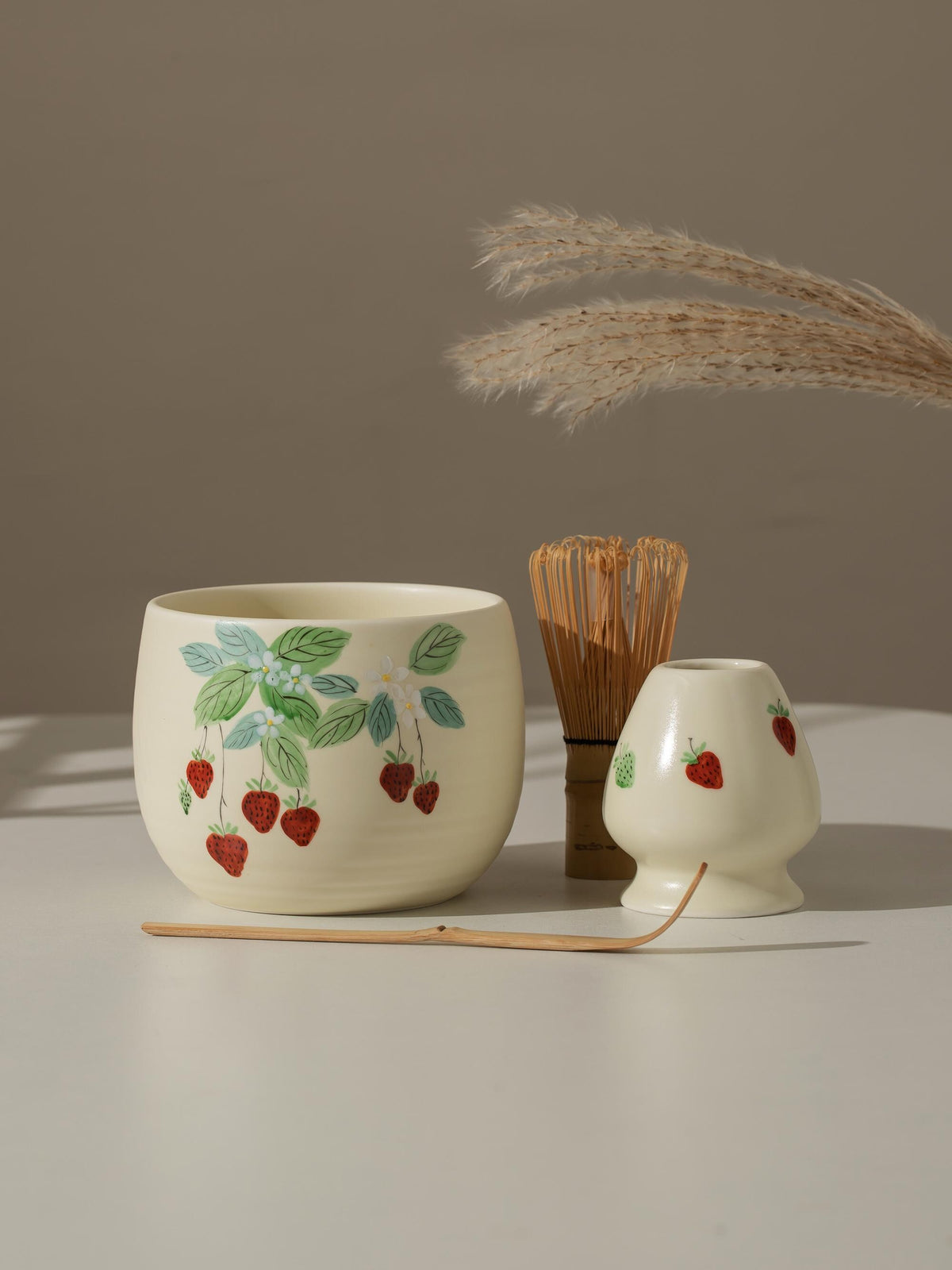 Hand Painted Strawberry Matcha Bowl Set product photo 7