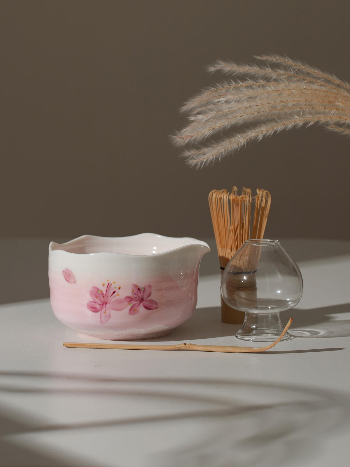 Hand Painted Pink Sakura Matcha Bowl Set product photo 1