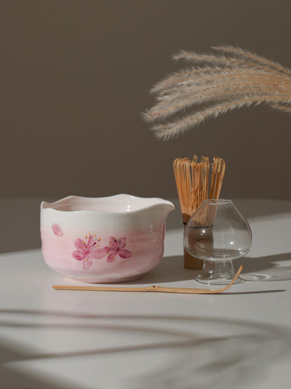 Hand Painted Pink Sakura Matcha Bowl Set product photo 7
