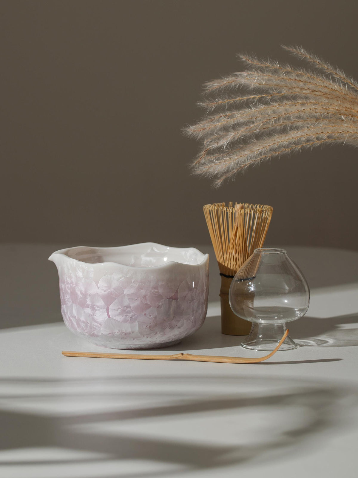 Natural Purple Flower Glazing Glass Matcha Bowl Set product photo 1