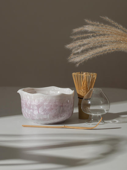 Natural Purple Flower Glazing Glass Matcha Bowl Set product photo 7
