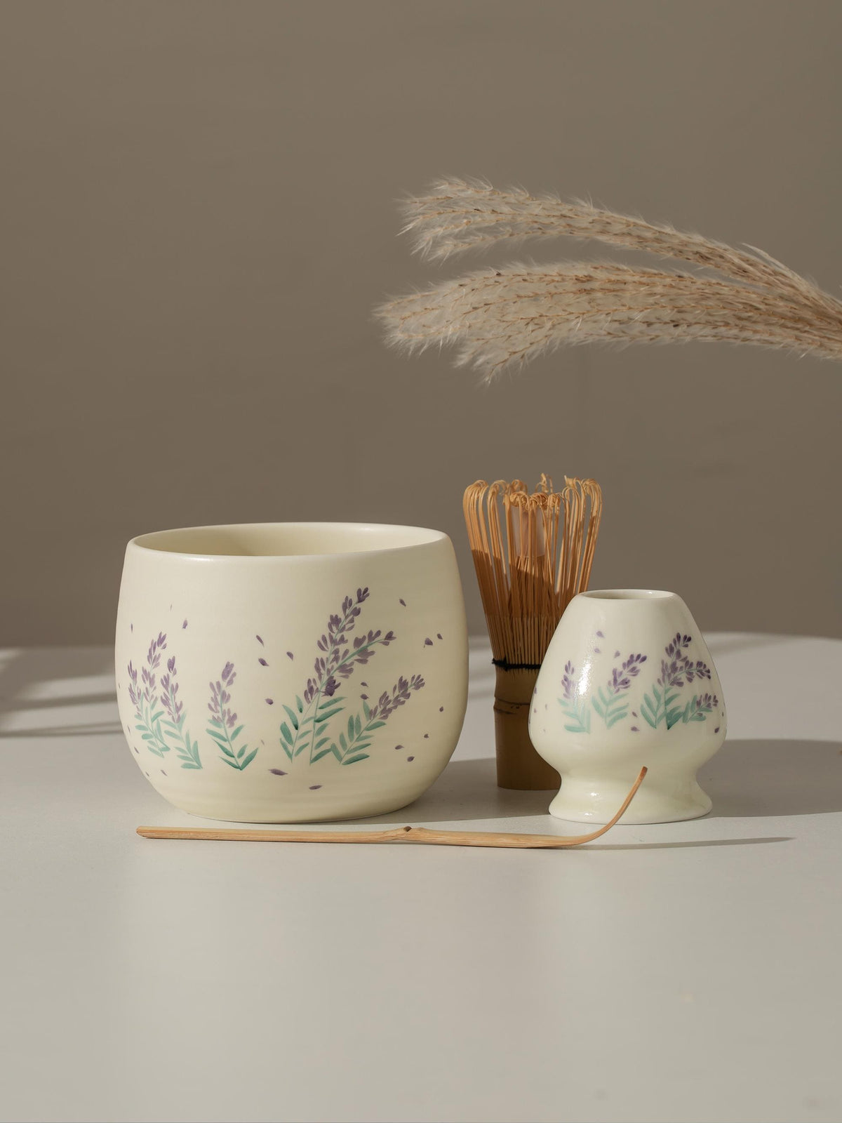 Hand Painted Lavender Blossom Matcha Bowl Set product photo 1