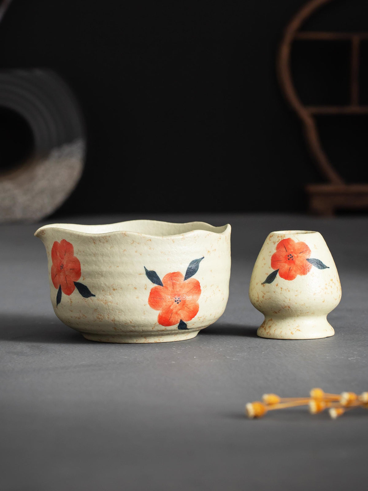 Orange Floral Matcha Bowl Set product photo 3