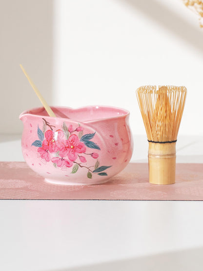 Hand-Painted Pink Cherry Blossom Matcha Set Of 4 product photo 5