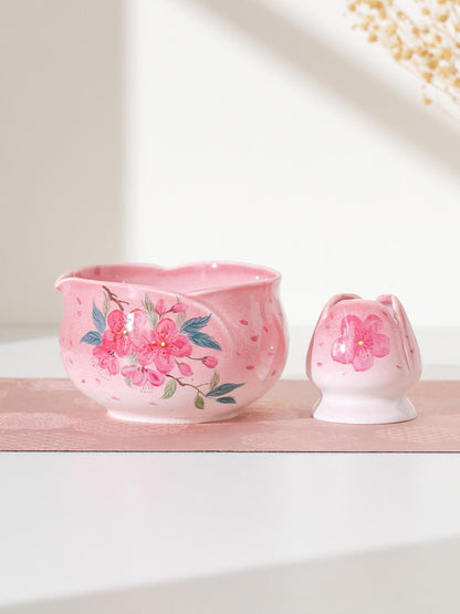 Hand-Painted Pink Cherry Blossom Matcha Set Of 4 product photo 6