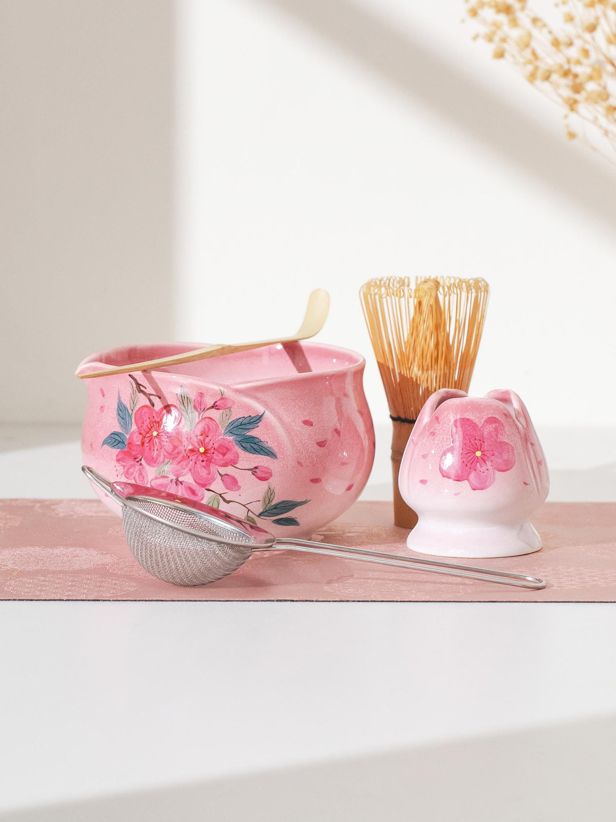Hand-Painted Pink Cherry Blossom Matcha Set Of 4 product photo 4