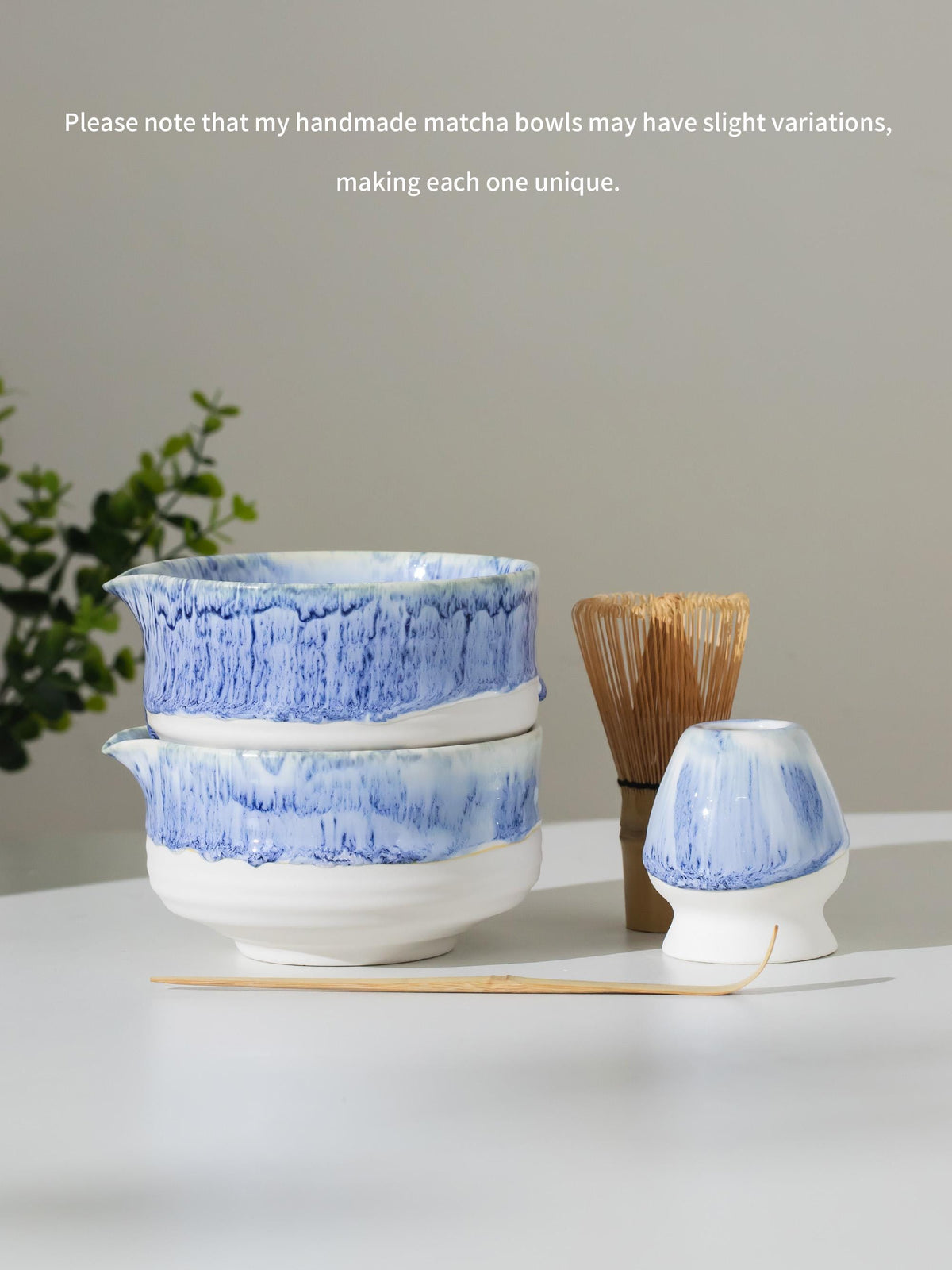 Light Gray Flow Glaze Matcha Bowl Set product photo 2
