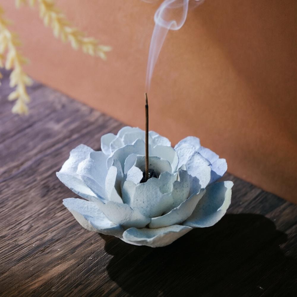 Handmade Blue Lotus Ceramic Incense Holder Flower Zen Decor Aesthetic Zen Decor product photo 1