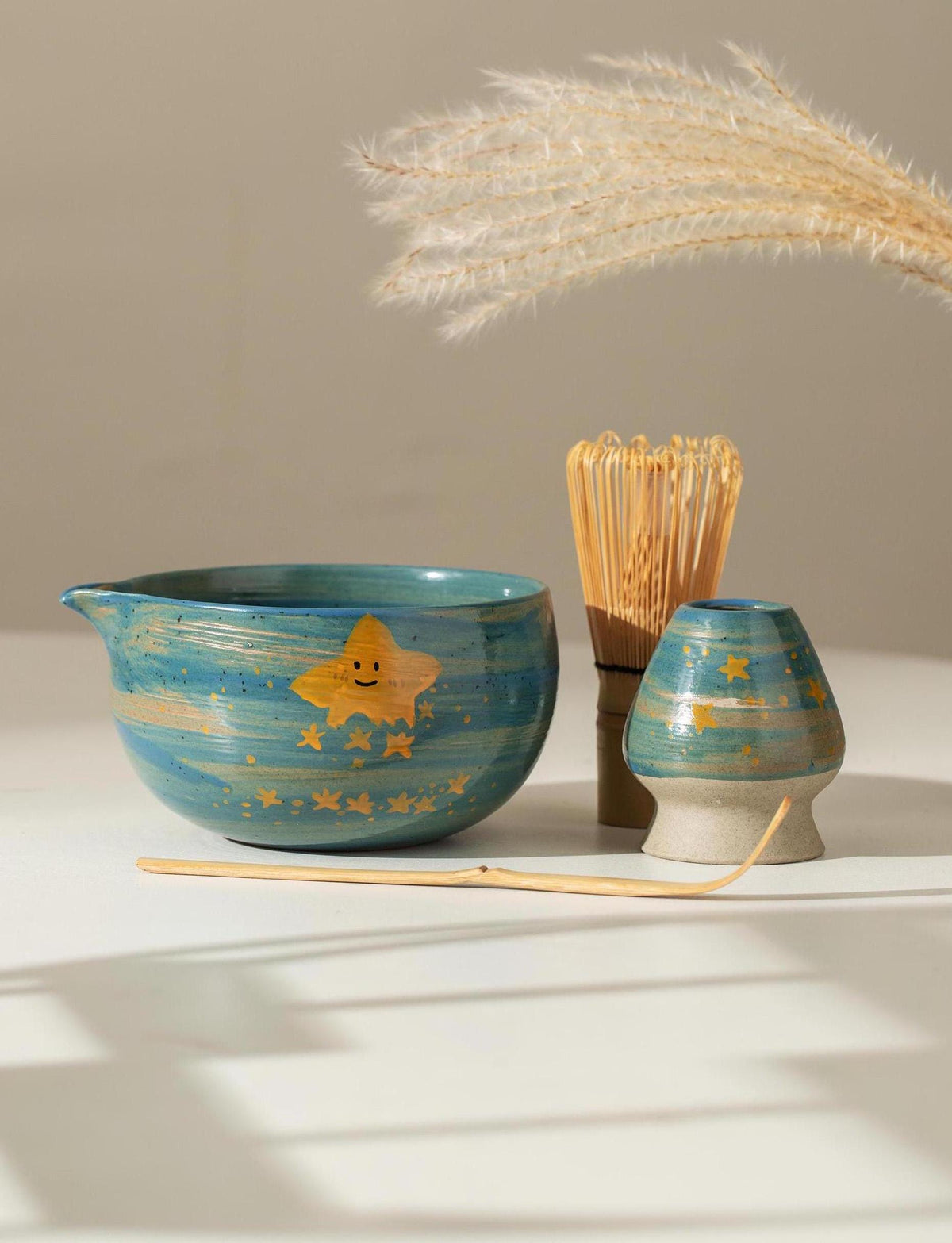 Hand Painted Cute Stars River Matcha Bowl Set product photo 1