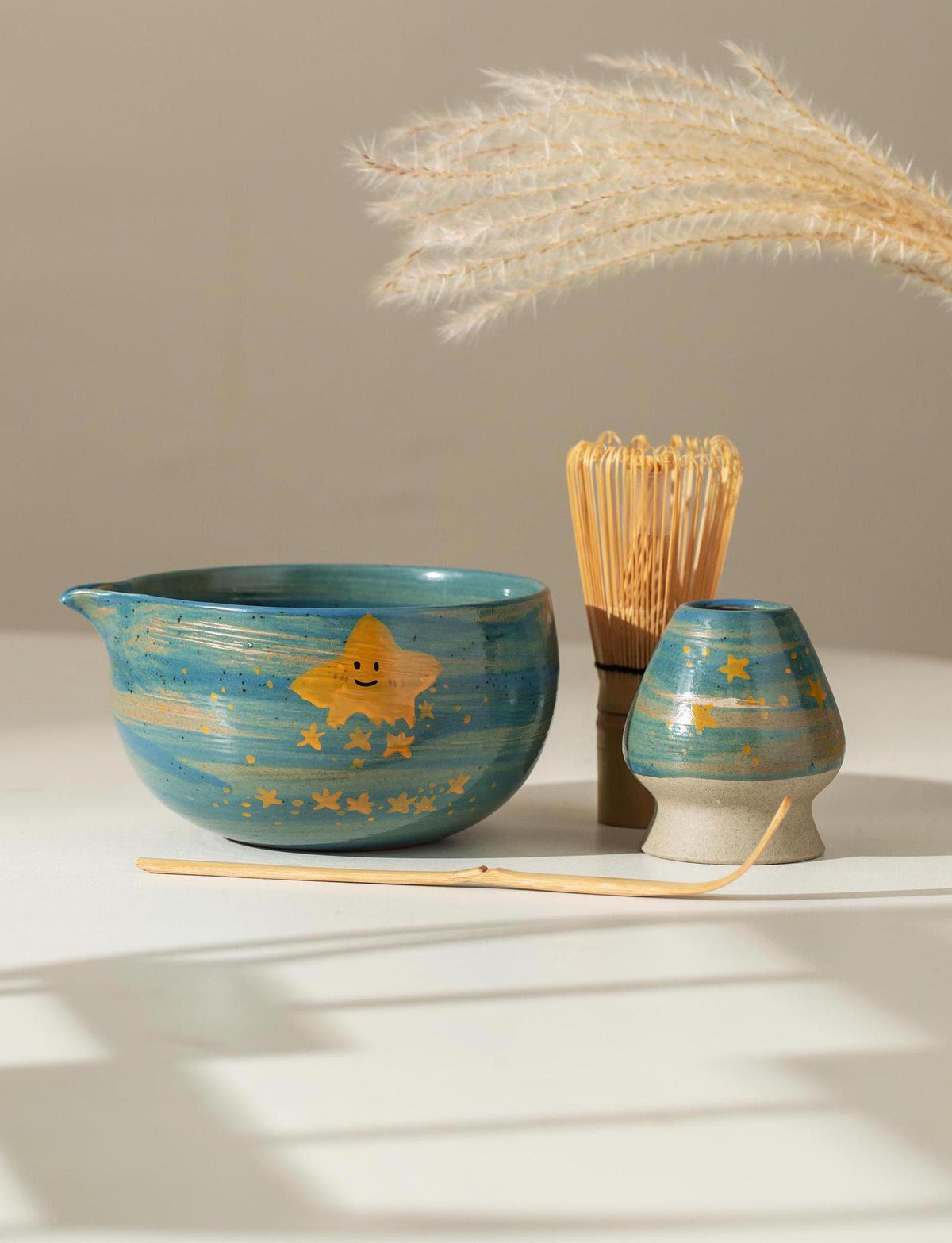 Hand Painted Cute Black Cat Matcha Set Of 4 product photo 8
