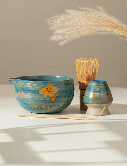 Hand Painted Cute Black Cat Matcha Set Of 4 product photo 8