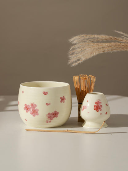Hand Painted Sakura Matcha Bowl Set product photo 1