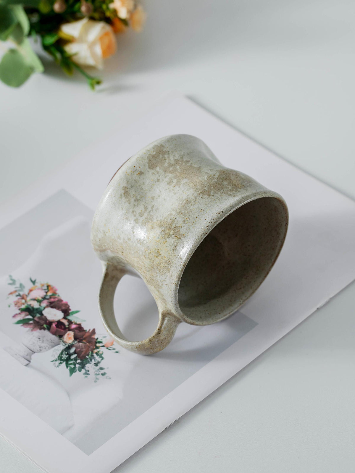 Handle Vintage Style Gray White Unique Her Ceramic Coffee Mug product photo 6