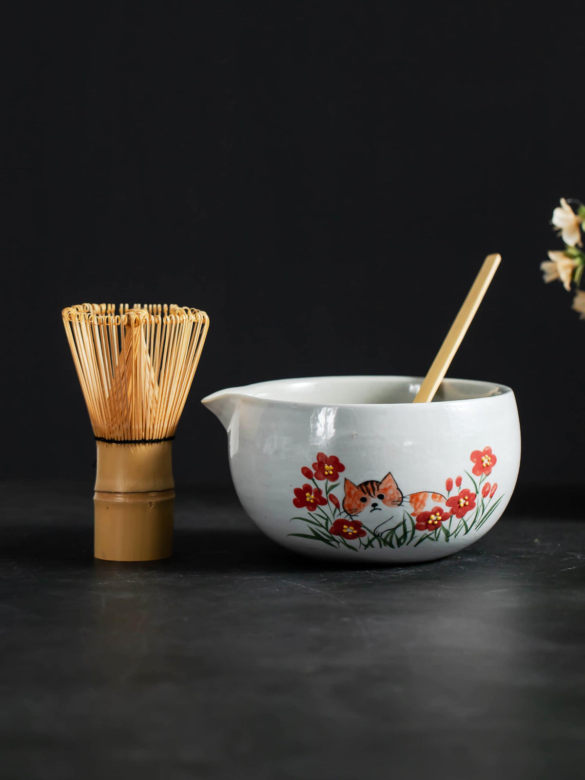 Orange Cat In A Flower Garden Matcha Set Of 4 product photo 7