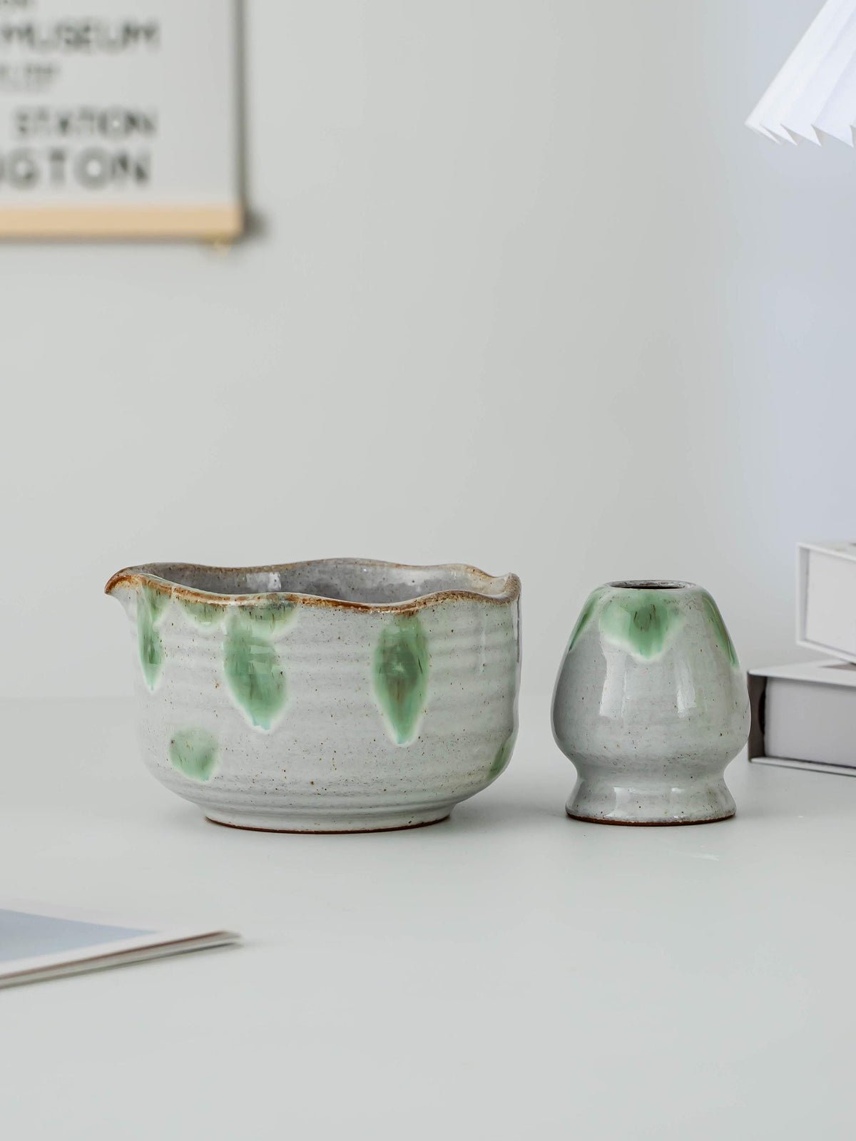 Artisanal Natural Green Glazing Matcha Bowl Set product photo 6