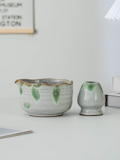 Artisanal Natural Green Glazing Matcha Bowl Set product photo 6