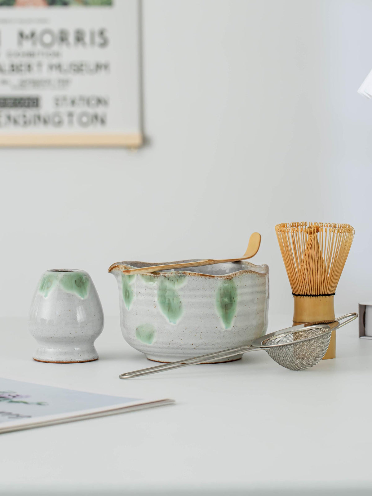 Artisanal Natural Green Glazing Matcha Bowl Set product photo 7