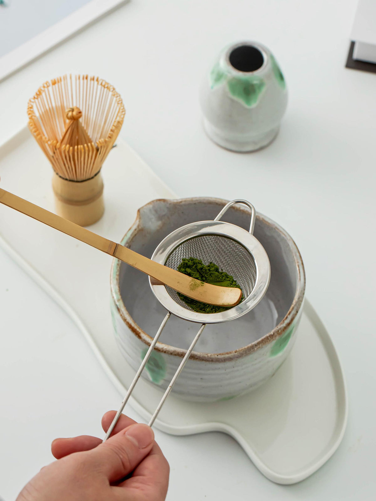 Artisanal Natural Green Glazing Matcha Bowl Set product photo 8