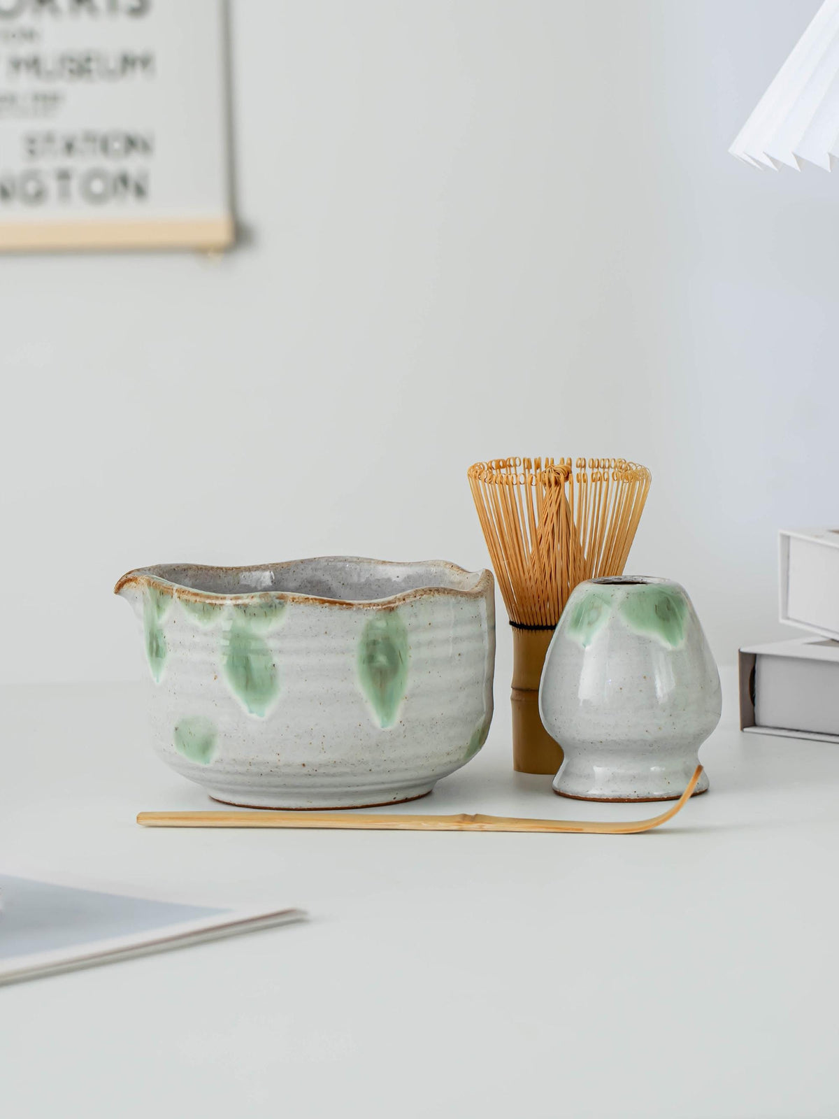 Artisanal Natural Green Glazing Matcha Bowl Set product photo 1