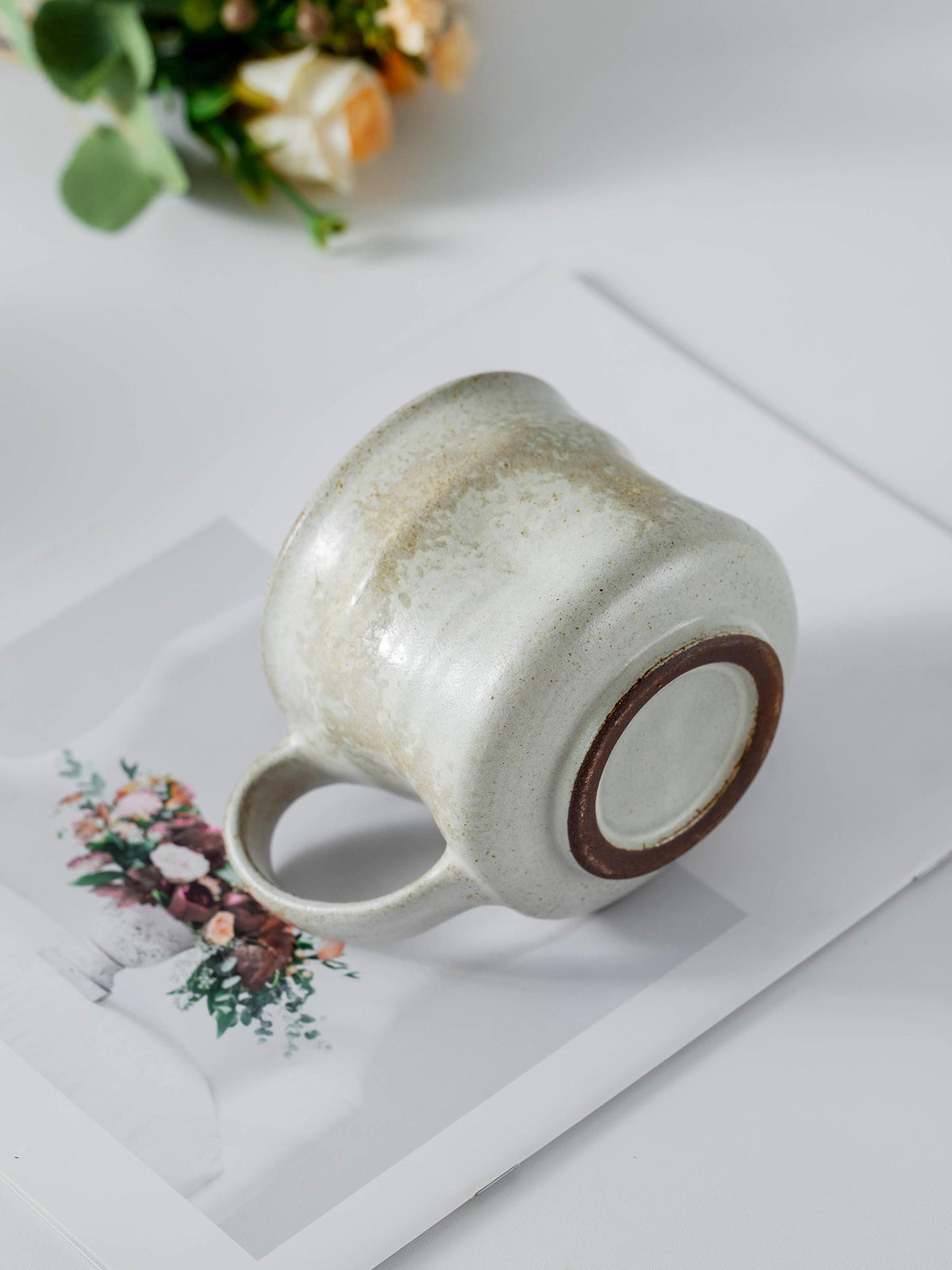 Handle Vintage Style Gray White Unique Her Ceramic Coffee Mug product photo 7