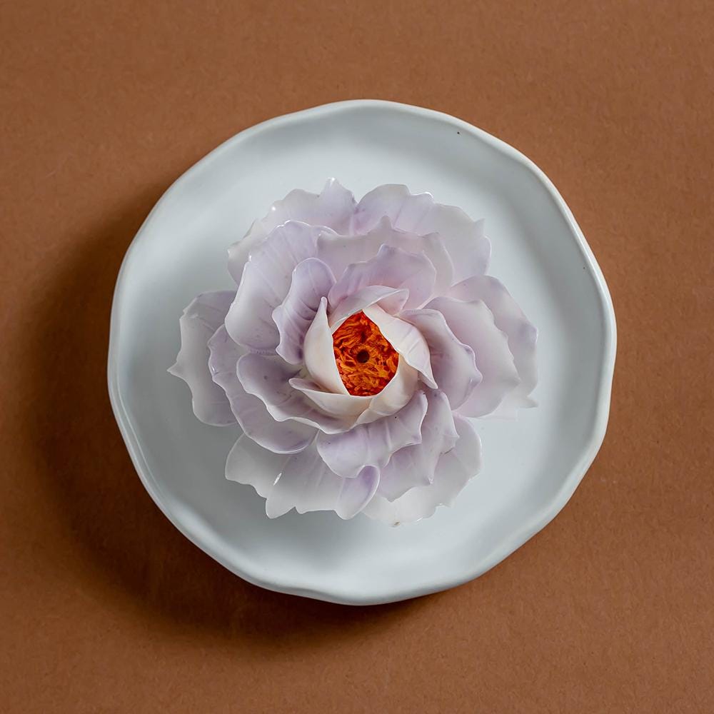 Handmade White Porcelain Peony Incense Holder with Tray  product photo 5