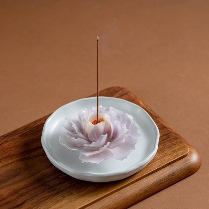 Handmade White Porcelain Peony Incense Holder with Tray  product photo 7