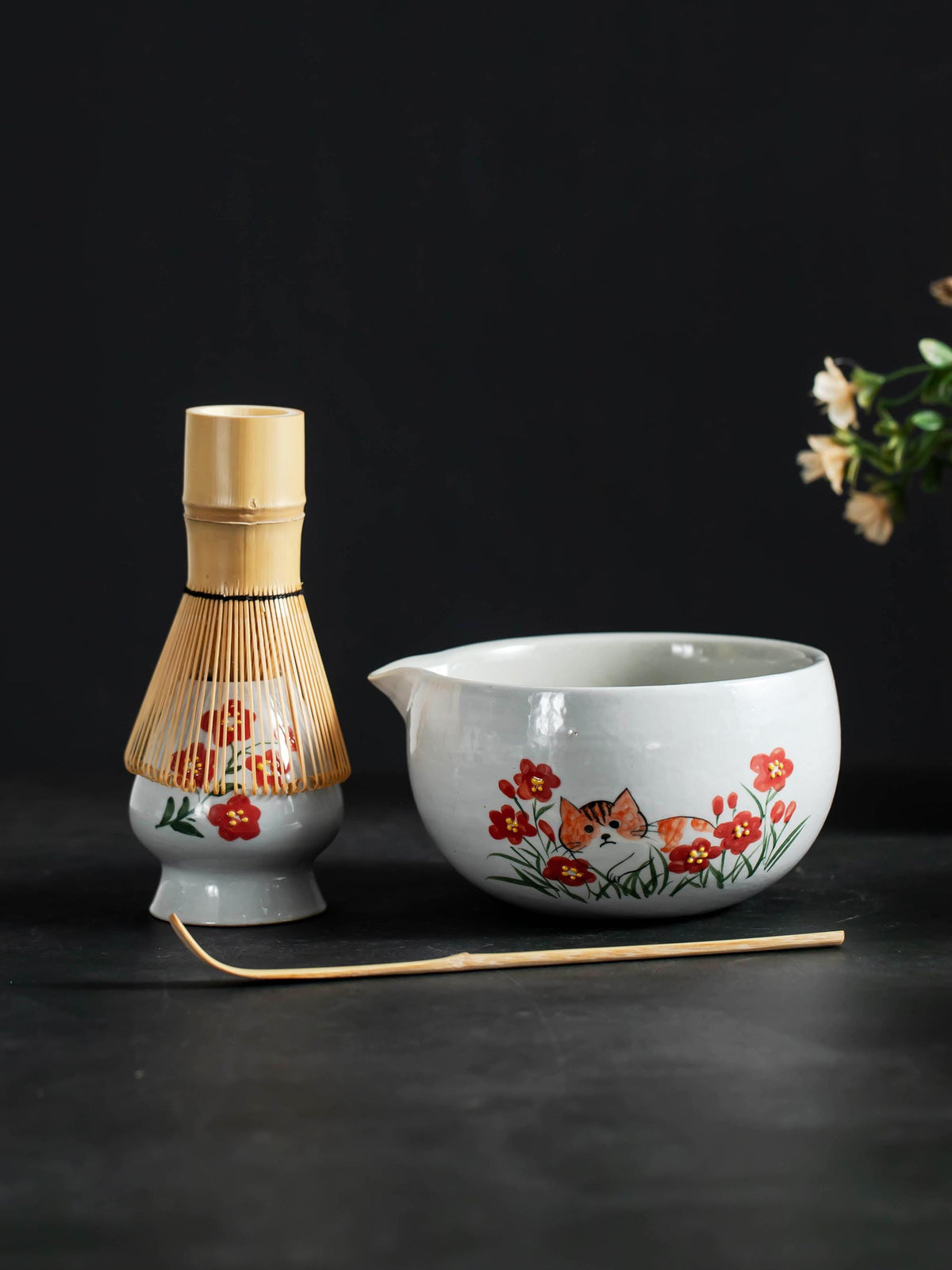 Orange Cat In A Flower Garden Matcha Set Of 4 product photo 4