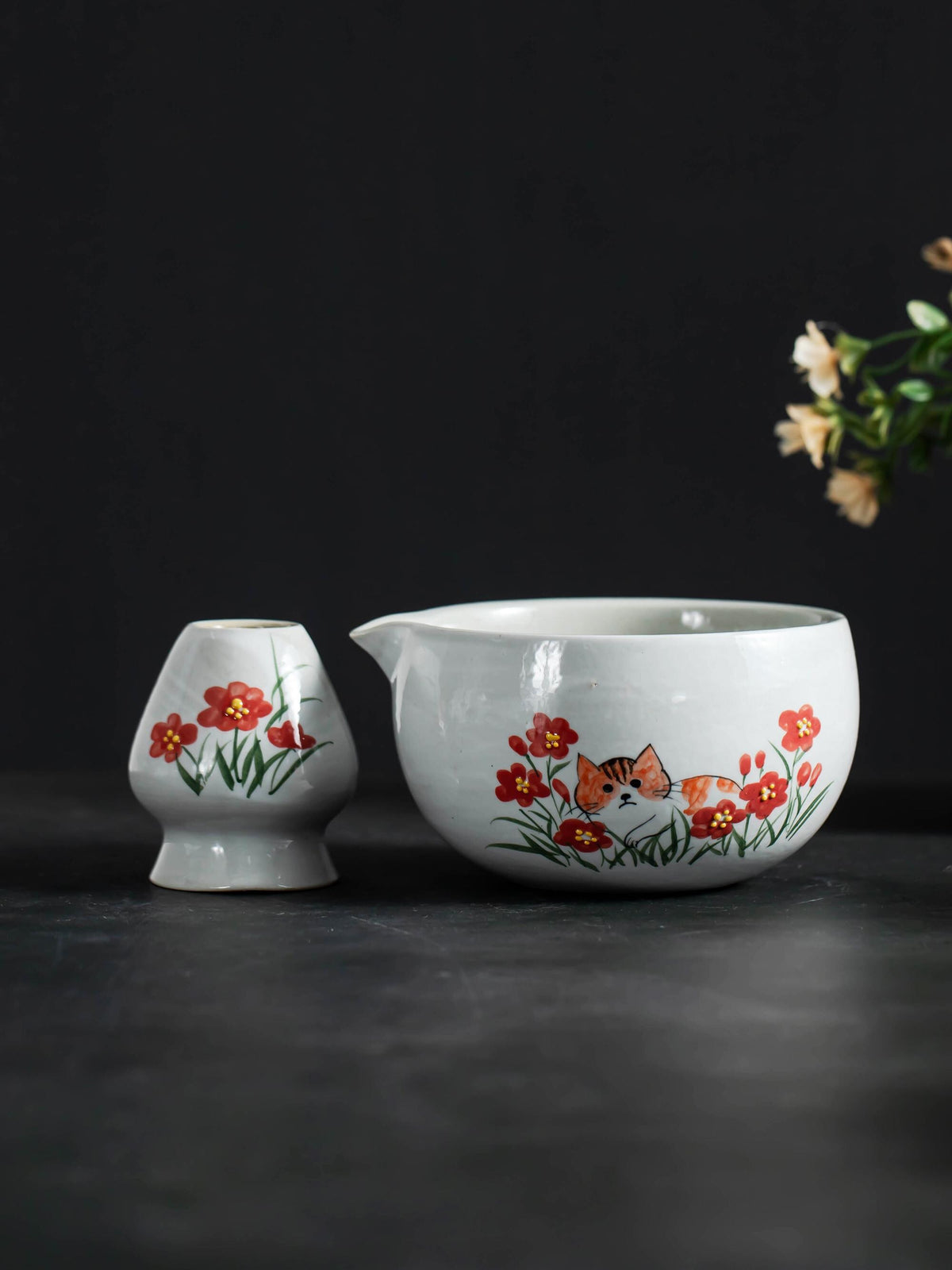 Orange Cat In A Flower Garden Matcha Set Of 4 product photo 1