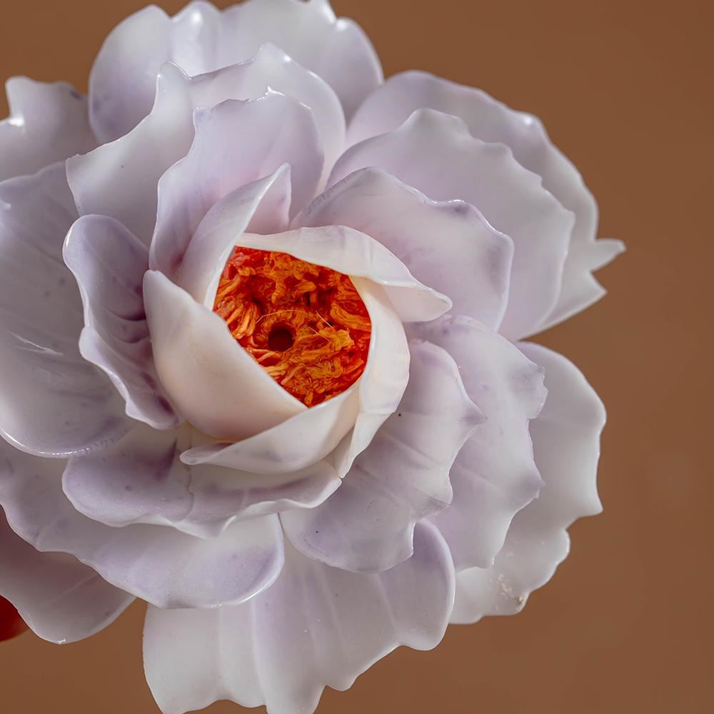 Handmade White Porcelain Peony Incense Holder with Tray  product photo 3