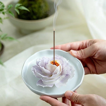 Handmade White Porcelain Peony Incense Holder with Tray  product photo 2