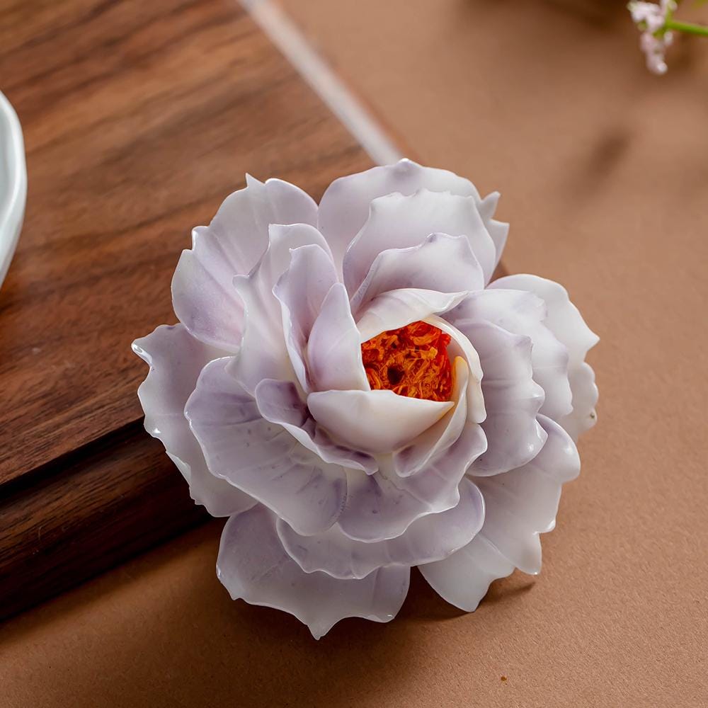 Handmade White Porcelain Peony Incense Holder with Tray  product photo 4