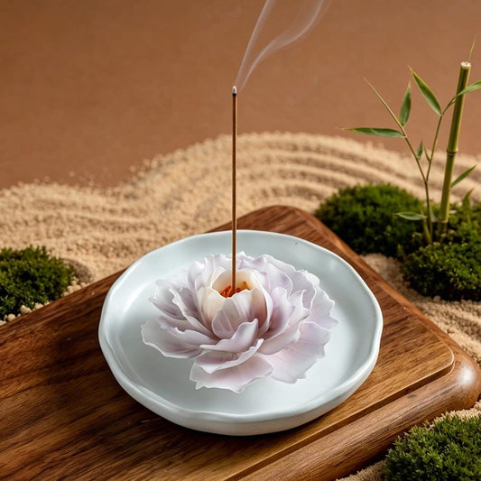 Handmade White Porcelain Peony Incense Holder with Tray  product photo 1