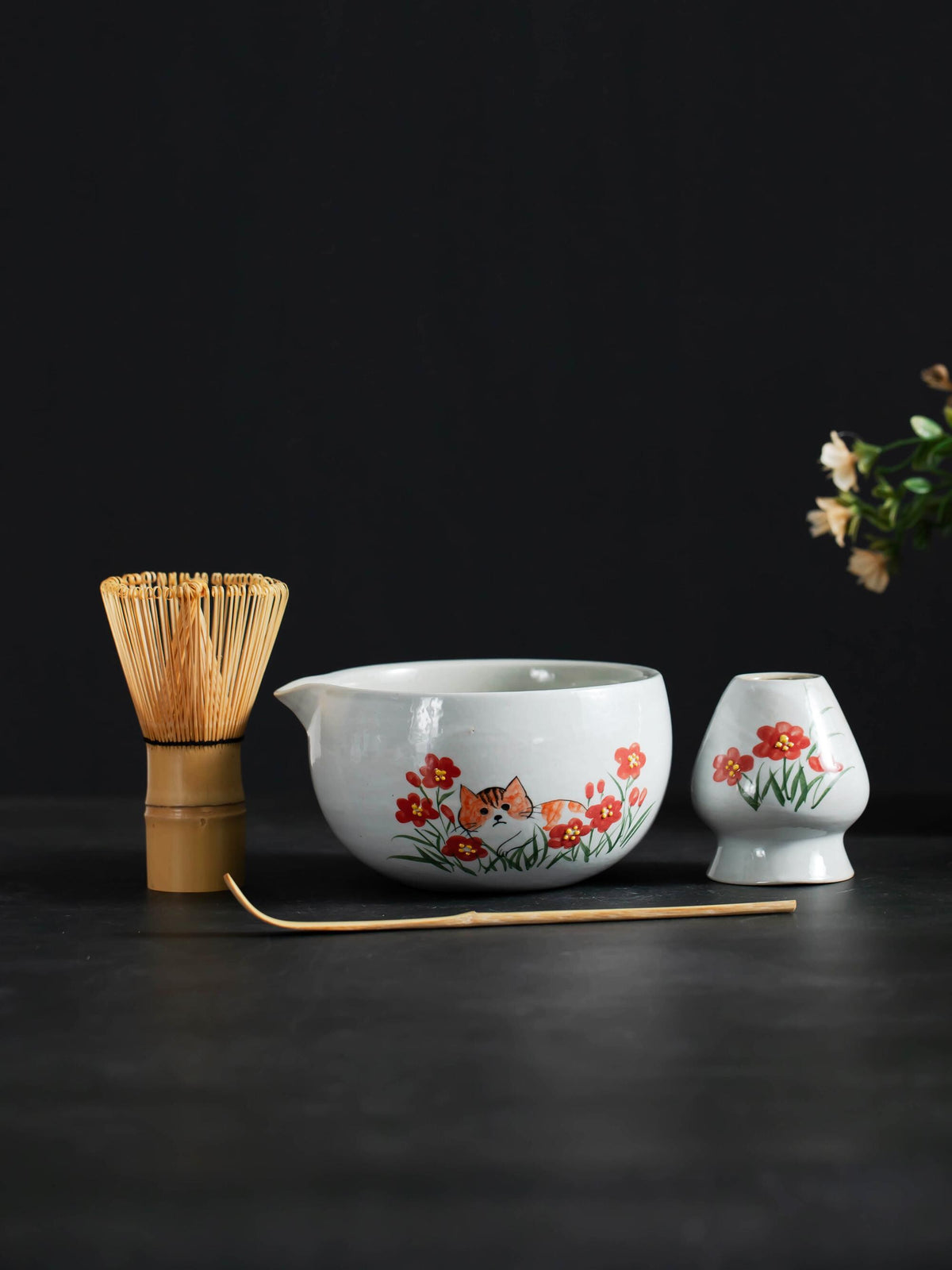 Orange Cat In A Flower Garden Matcha Set Of 4 product photo 5
