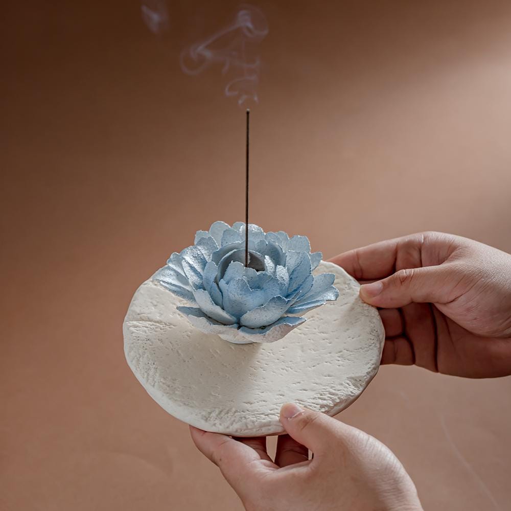 Handmade Blue Lotus Ceramic Incense Holder Flower Zen Decor Aesthetic Zen Decor product photo 2