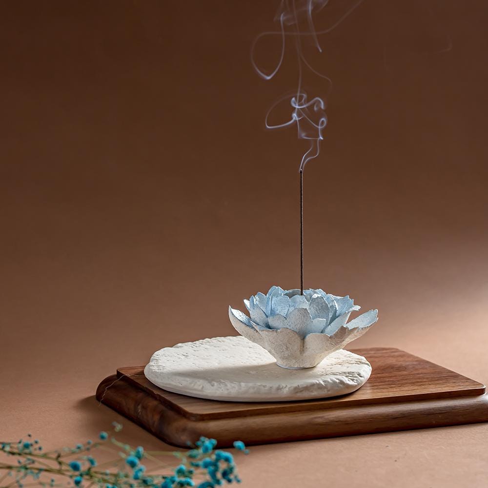 Handmade Blue Lotus Ceramic Incense Holder Flower Zen Decor Aesthetic Zen Decor product photo 3