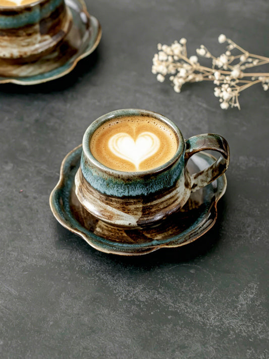 Vintage Stoneware Coffee Cup and Saucer product photo 1