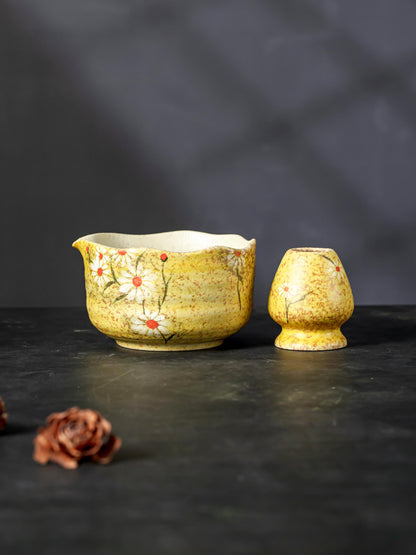 Hand-Painted Daisy Matcha Bowl Set product photo 6