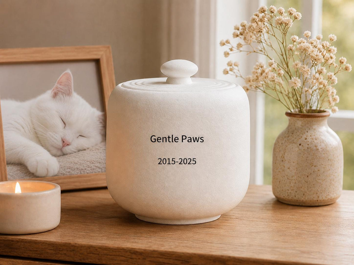 Starry White Cat Cat Memorial Urn product photo 2