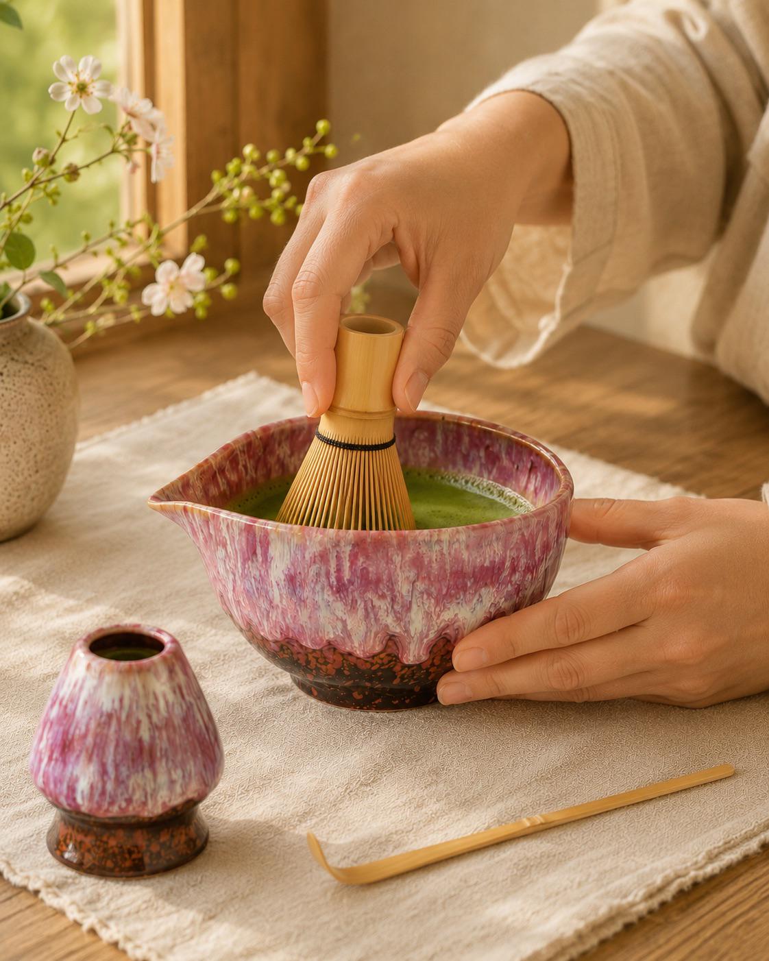 Pink Flow Glaze Matcha Bowl Set product photo 5