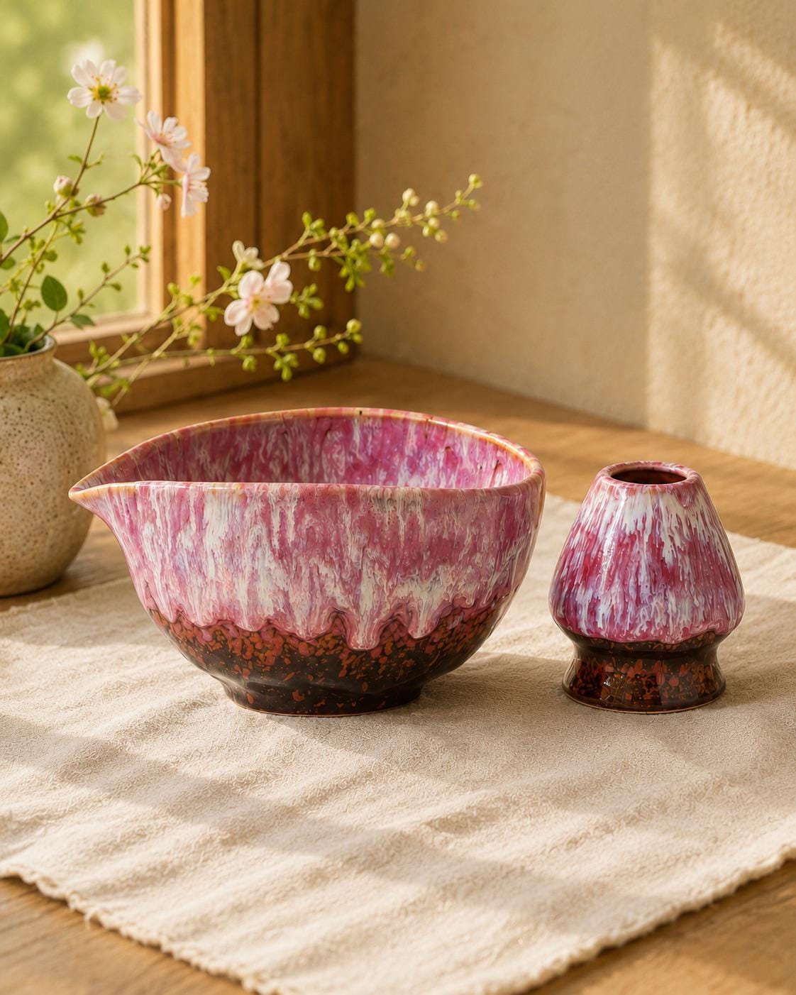 Pink Flow Glaze Matcha Bowl Set product photo 2