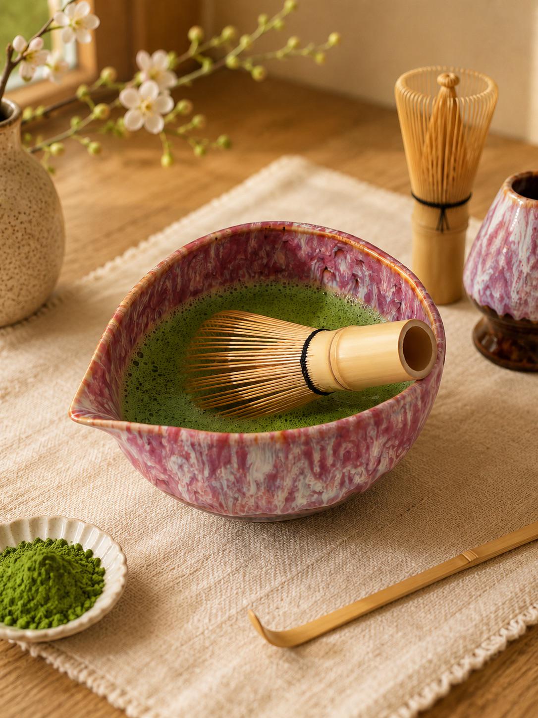 Pink Flow Glaze Matcha Bowl Set product photo 7
