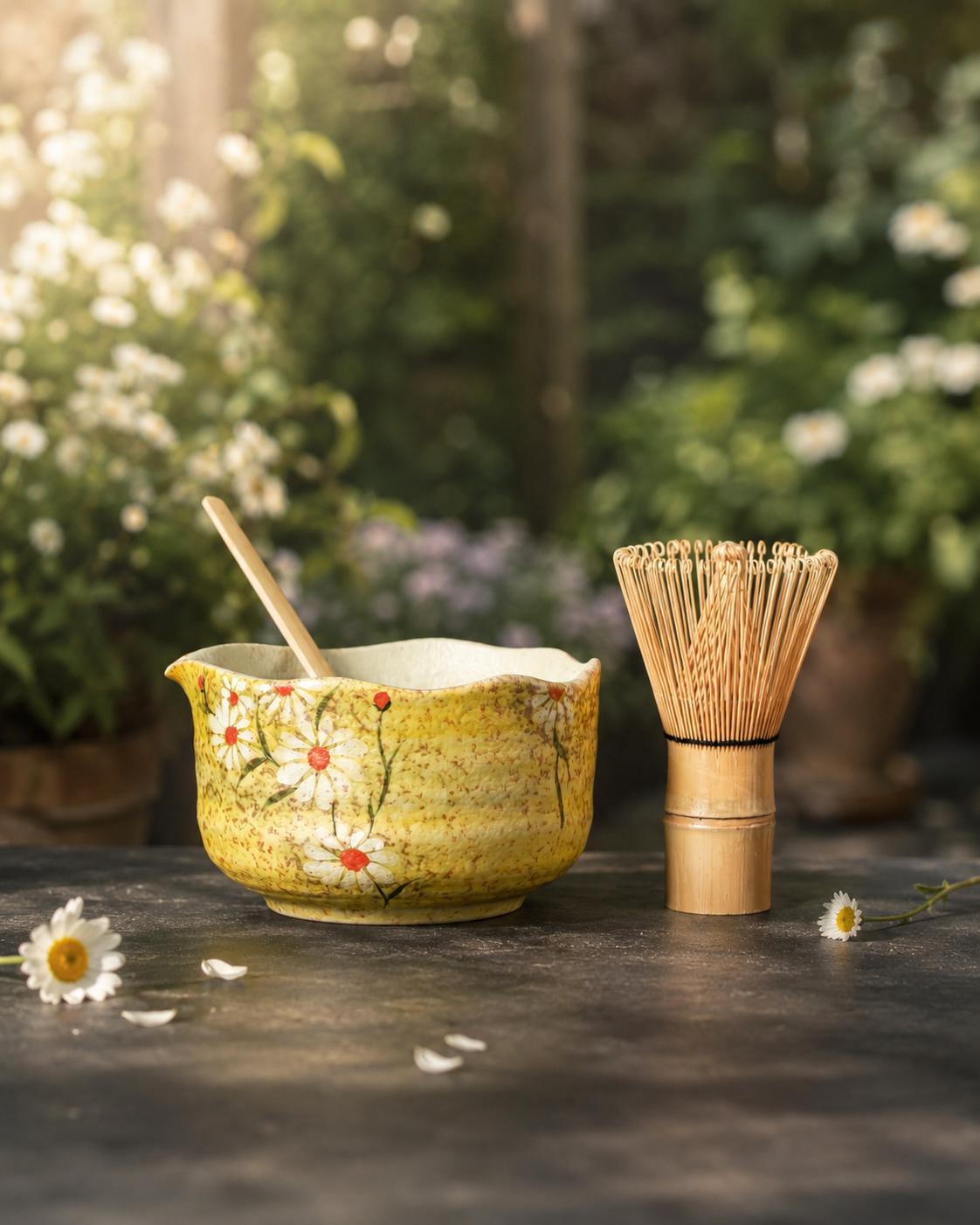 Hand-Painted Daisy Matcha Bowl Set product photo 5