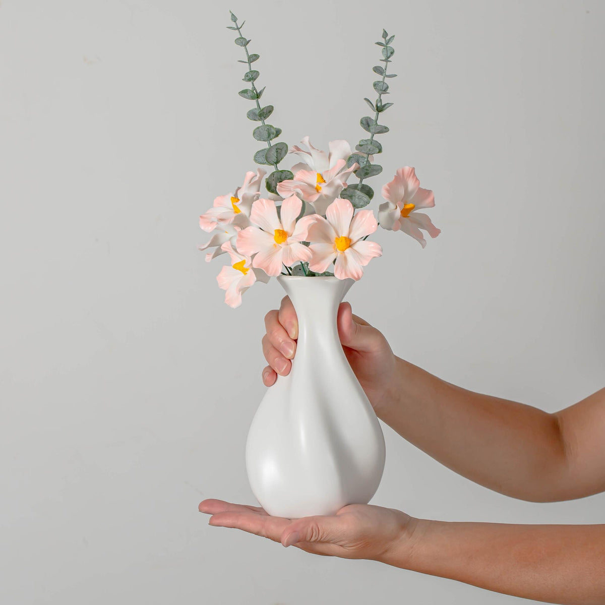 Handmade Ceramic Cosmos Flower Bouquet with White Ceramic Vase product photo 8